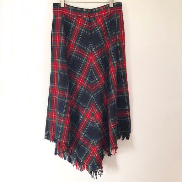 Vintage 1970s Handmade Tartan Plaid Fringed Handkerchief Skirt - Picture 4 of 4